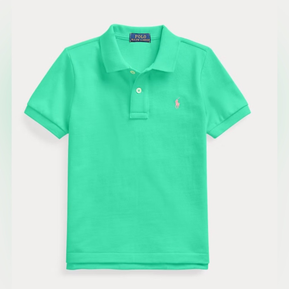 Polo by Ralph Lauren Kids Iconic Mesh Polo Shirt Green Pink Pony Size L 14-16